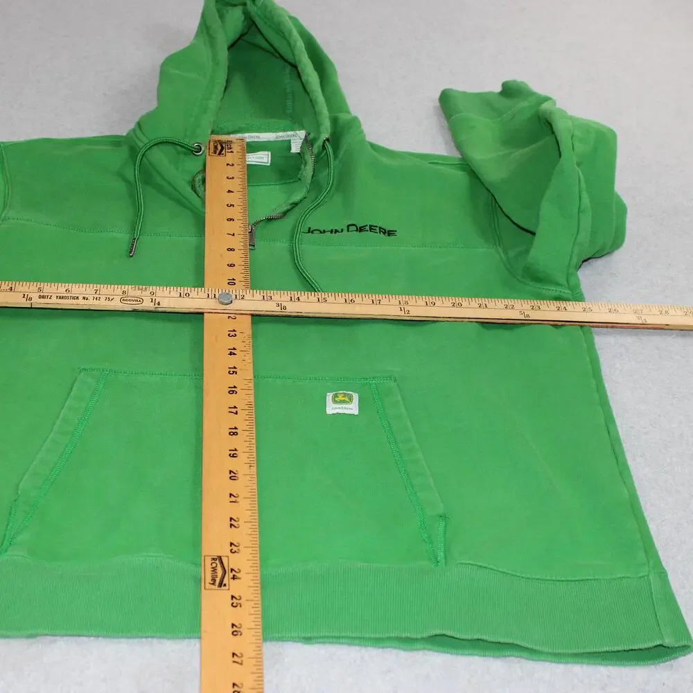 John Deere Hoodie Men 2XL Green 1/4 Zip Fleece Pullover Sweatshirt Logo Tractor